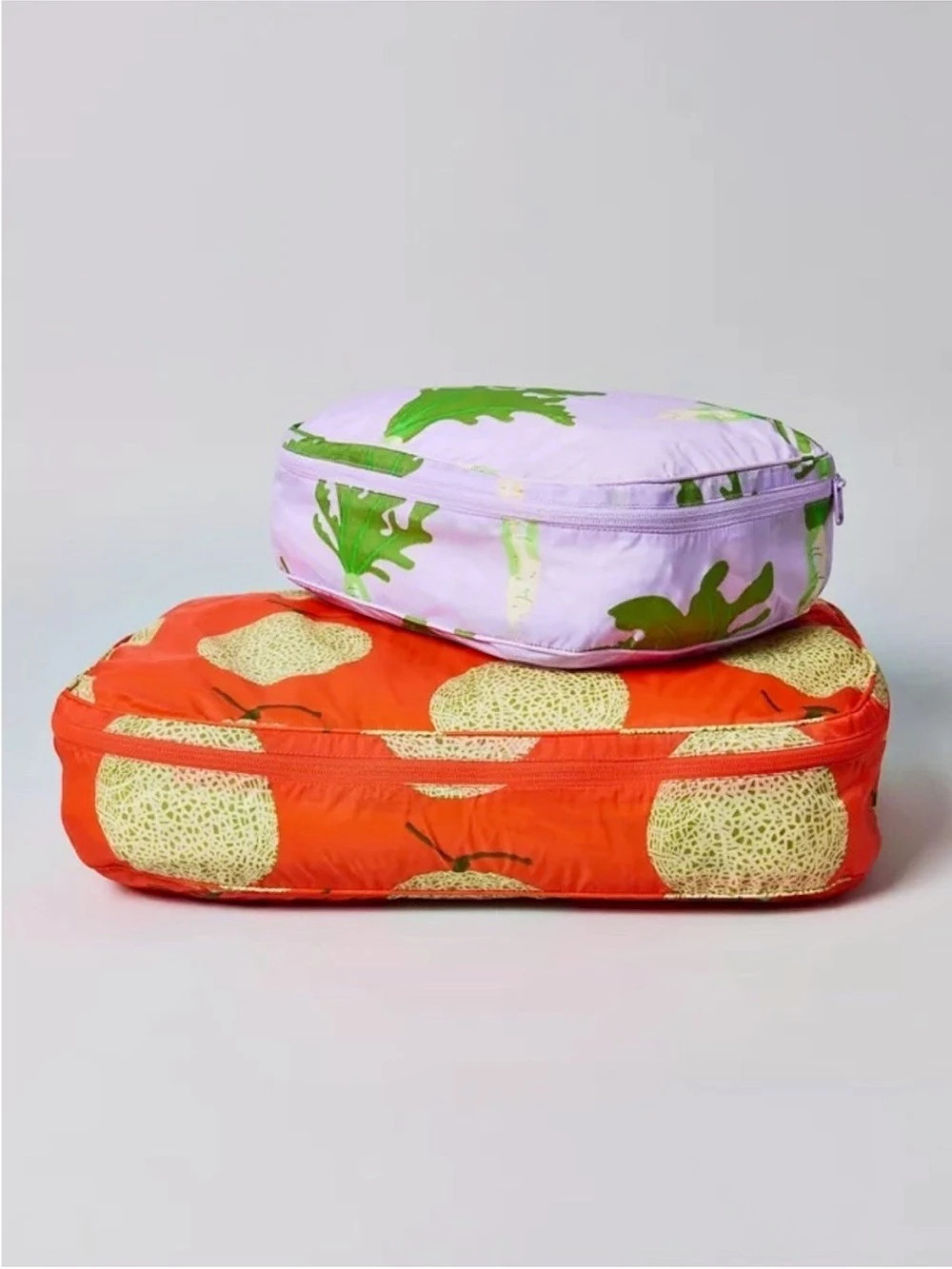 BAGGU Japanese Produce Printed Travel Organizer Bag Set, Orange & Purple Floral